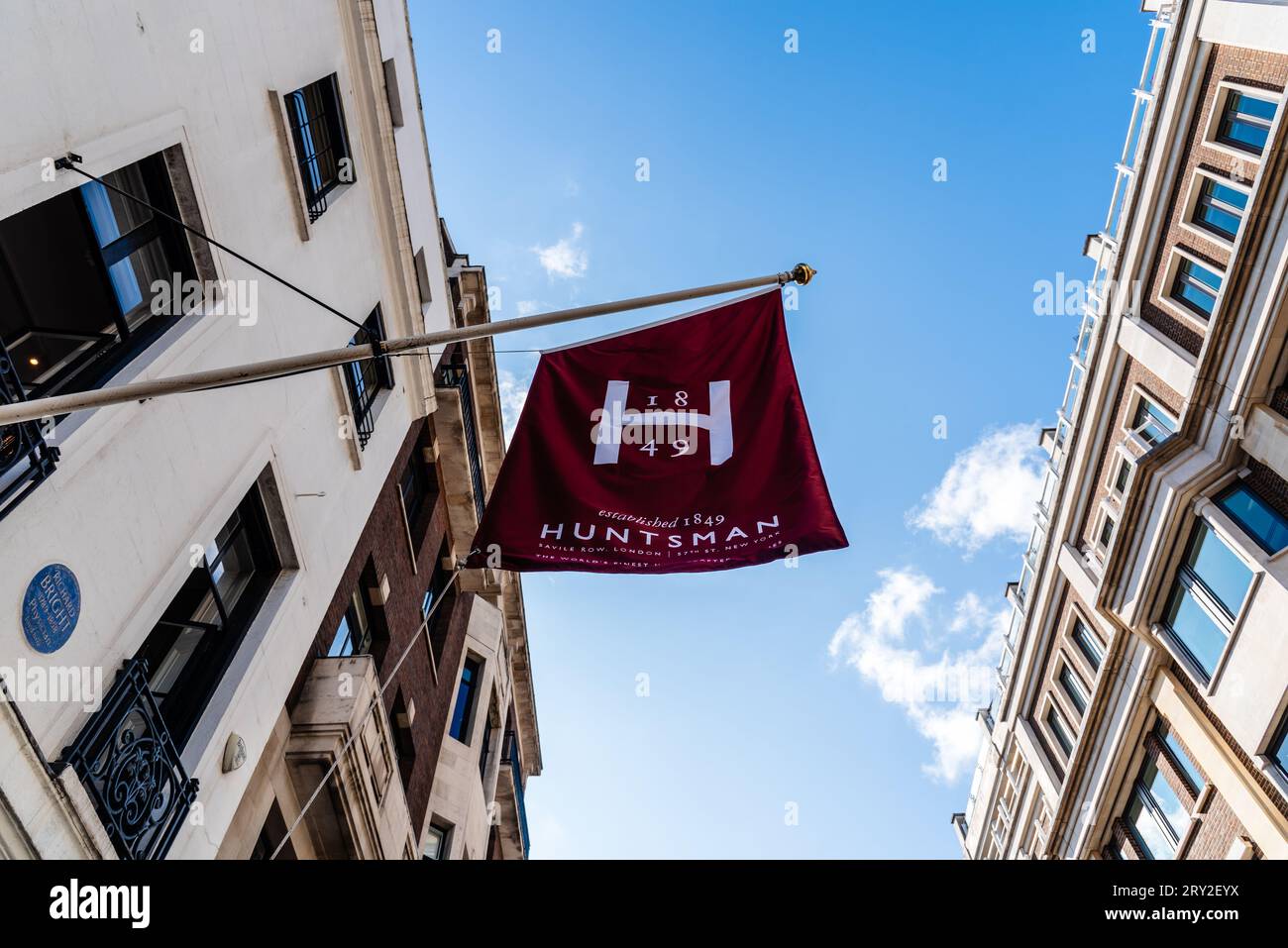 London, UK - August 27, 2023: Huntsman and sons bespoke tailoring banner store in Savile Row Stock Photo
