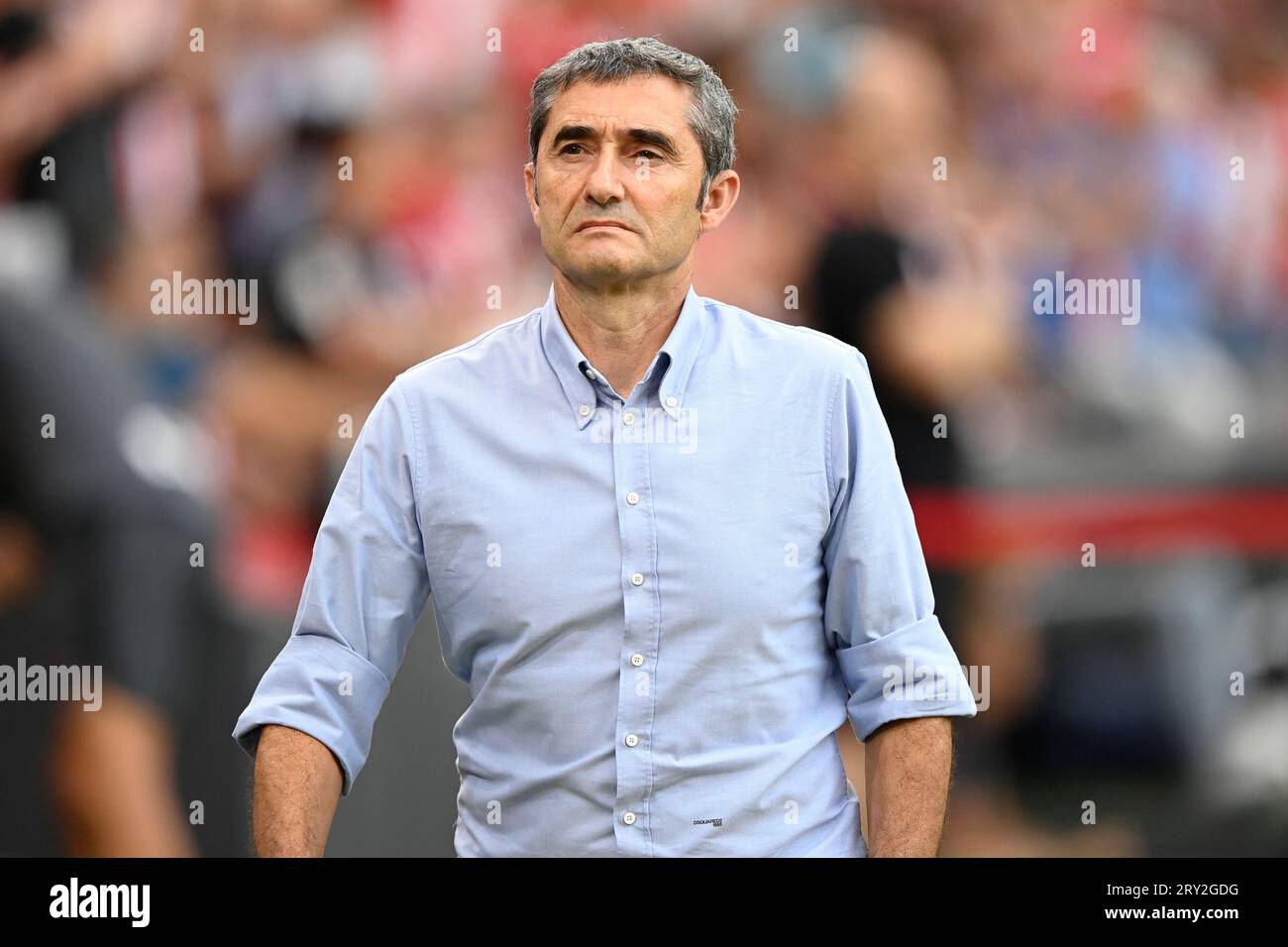Bilbao, Spain. 27th Sep, 2023. Athletic Club head coach Ernesto Valverde during the La Liga match between Athletic Club v Getafe CF played at San Mames Stadium on September 27 in Bilbao, Spain. (Photo by Cesar Ortiz/PRESSINPHOTO) Credit: PRESSINPHOTO SPORTS AGENCY/Alamy Live News Stock Photo