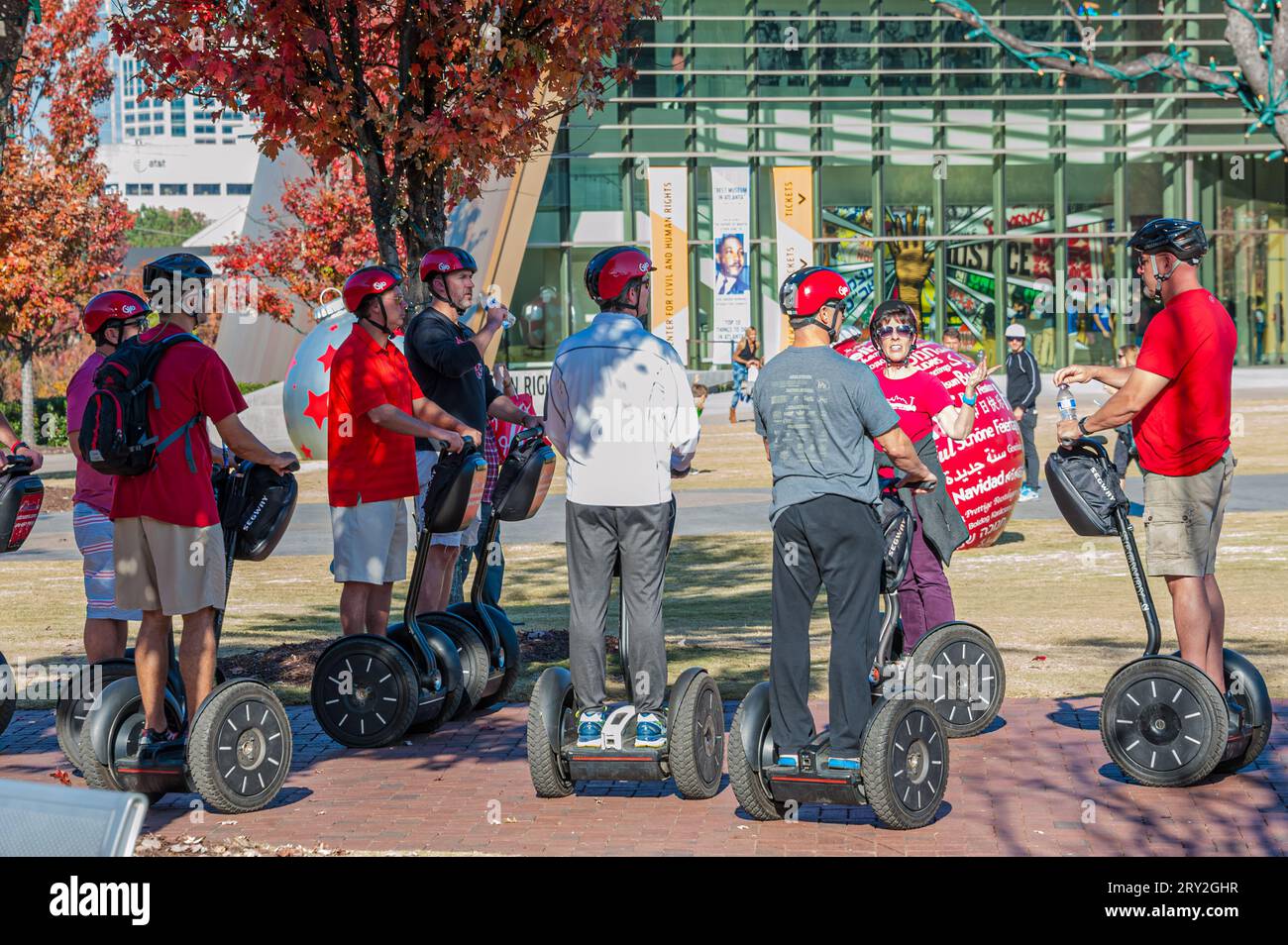 Segway tour at Pemberton Place in front of the Center For Civil and Human Rights in downtown Atlanta, Georgia. (USA) Stock Photo