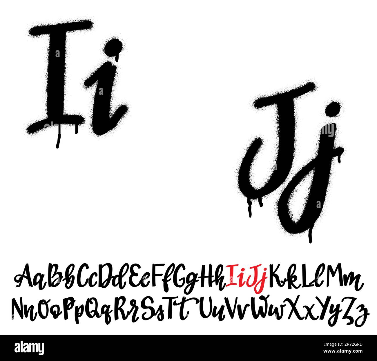 Spray graffiti hand lettering font. Letter I and J. Part 5 Stock Vector