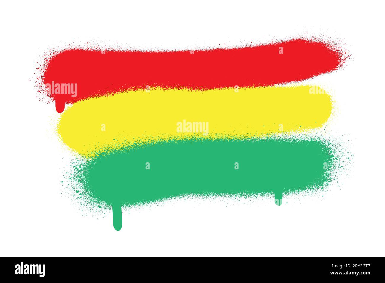 Red, yellow and green spray stroke lines representing reggae flag. White background. Stock Vector