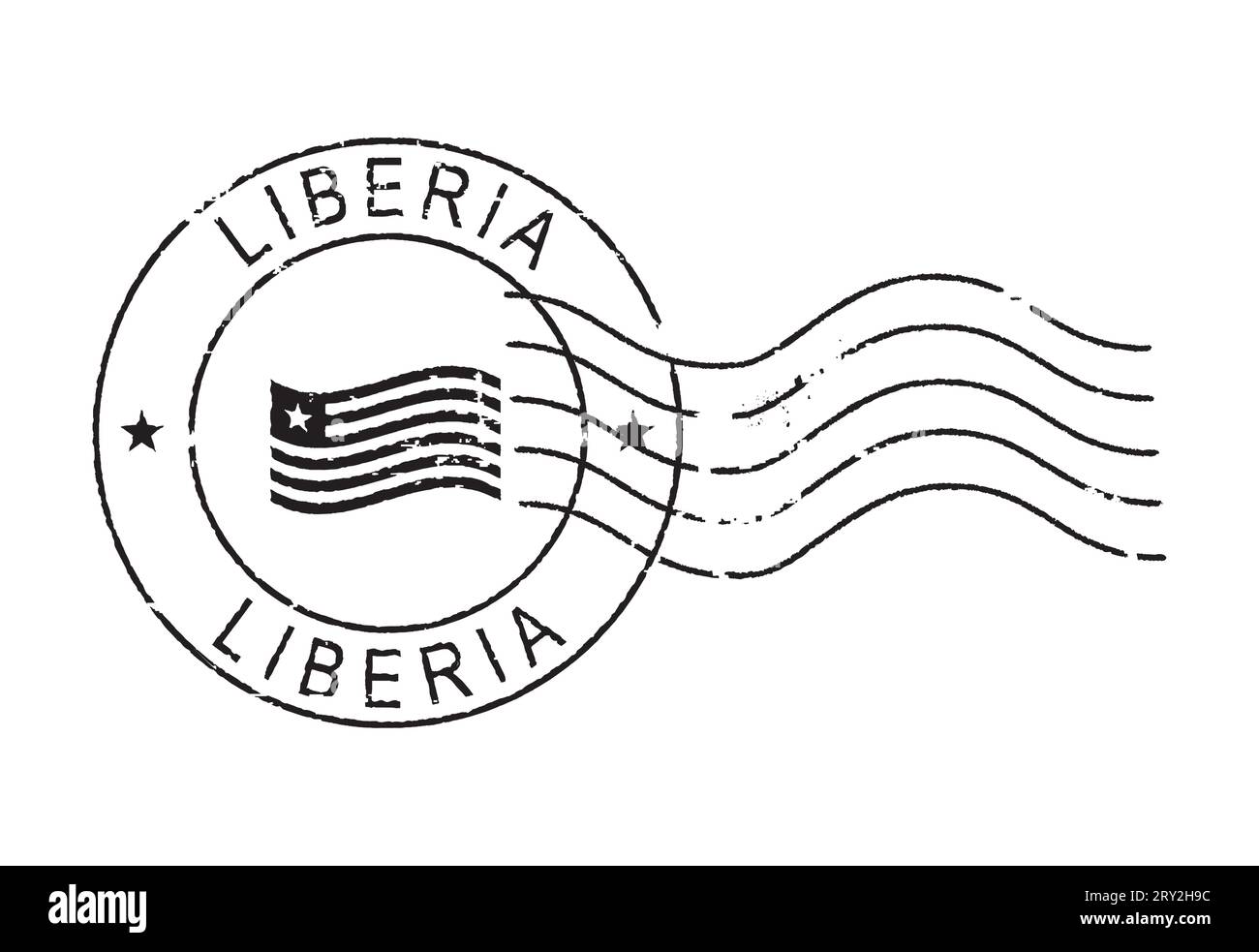 Postal grunge stamp LIBERIA. Waving flag in the middle. Stock Vector