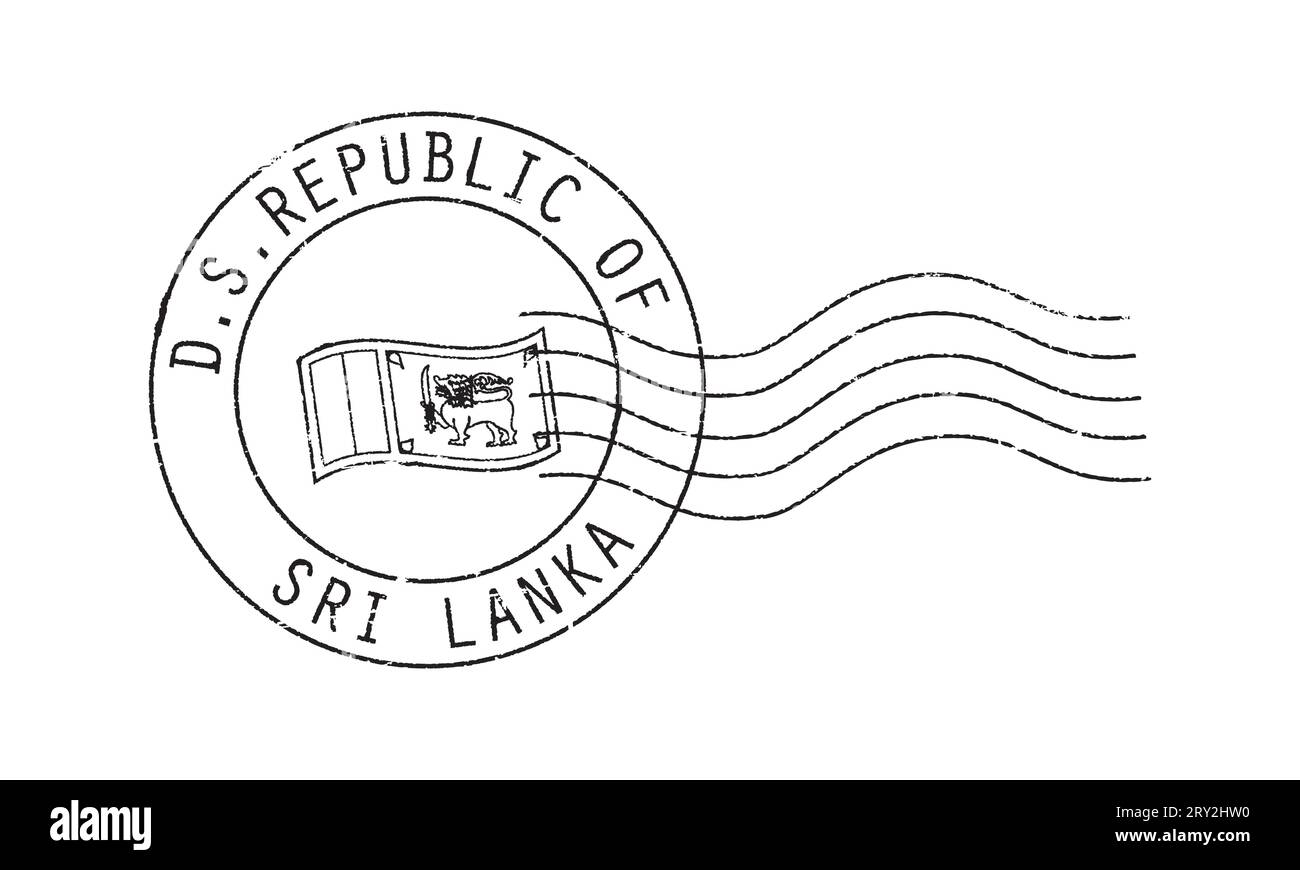 Postal grunge stamp ''Democratic Socialist Republic of Sri Lanka''. Waving flag in the middle. Stock Vector