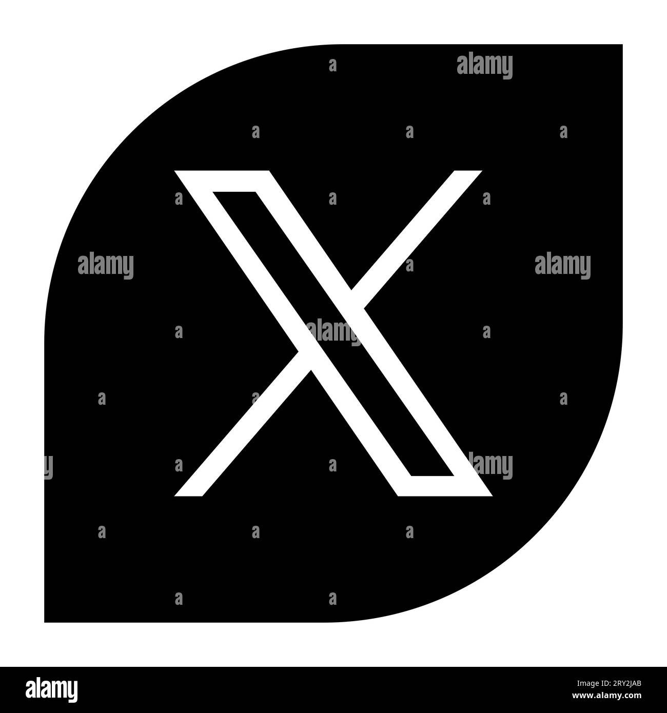 X, former Twitter, social media app icon. Black silhouete round diagonal corner square shape vector illustration. Stock Vector