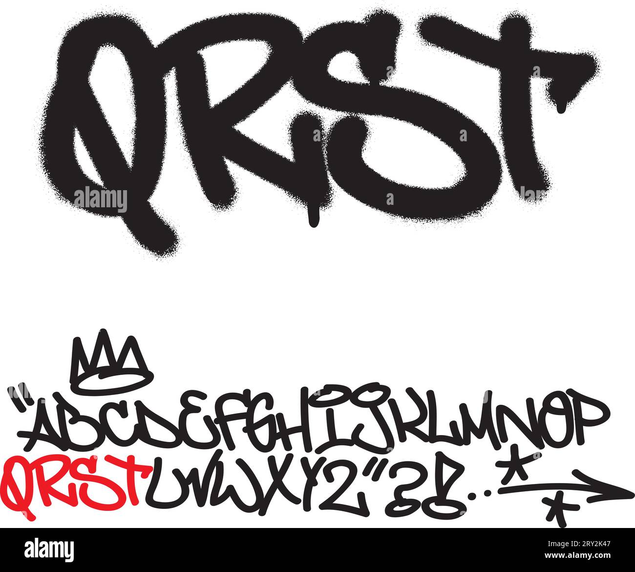 Spray graffiti tagging font. Letters ''Q'', ''R'', ''S'', ''T''. Part 5 ...