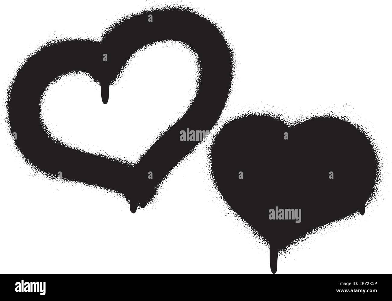 Two spray graffiti hearts on white. Fall in love and St. Valentine's day concept on February 14th. Stock Vector