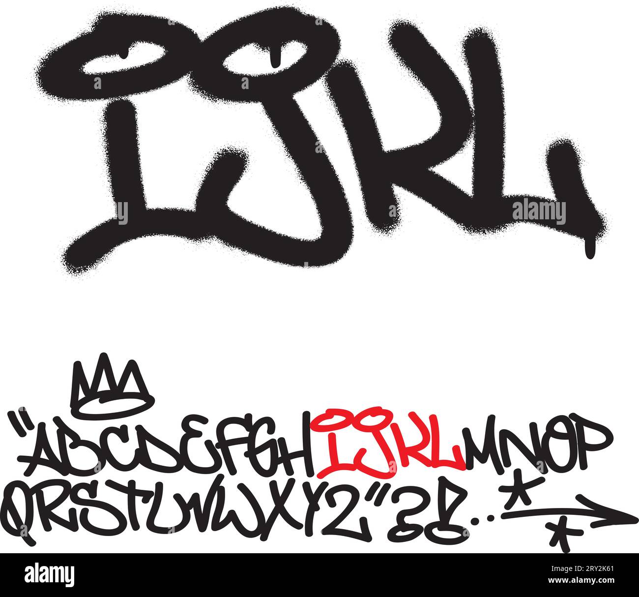 Spray graffiti tagging font. Letters ''I'', ''J'', ''K'', ''L''. Part 3