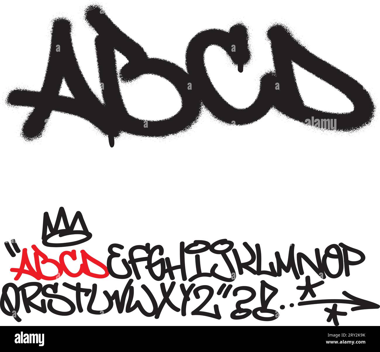 Spray graffiti tagging font. Letters ''A'', ''B'', ''C'', ''D''. Part 1