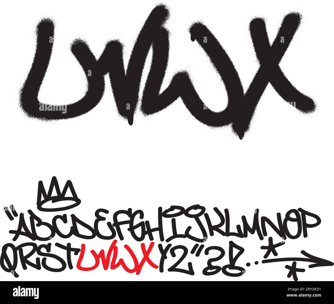 Spray graffiti tagging font. Letters ''U'', ''V'', ''W'', ''X''. Part 6