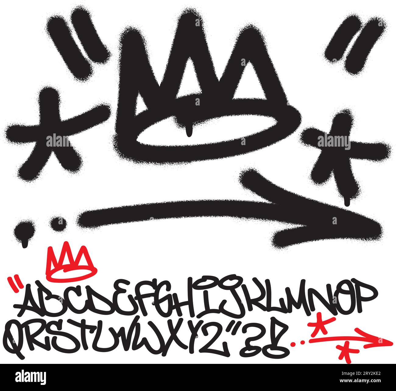 Spray graffiti tagging signs (crown, stars, arrow, quotation marks