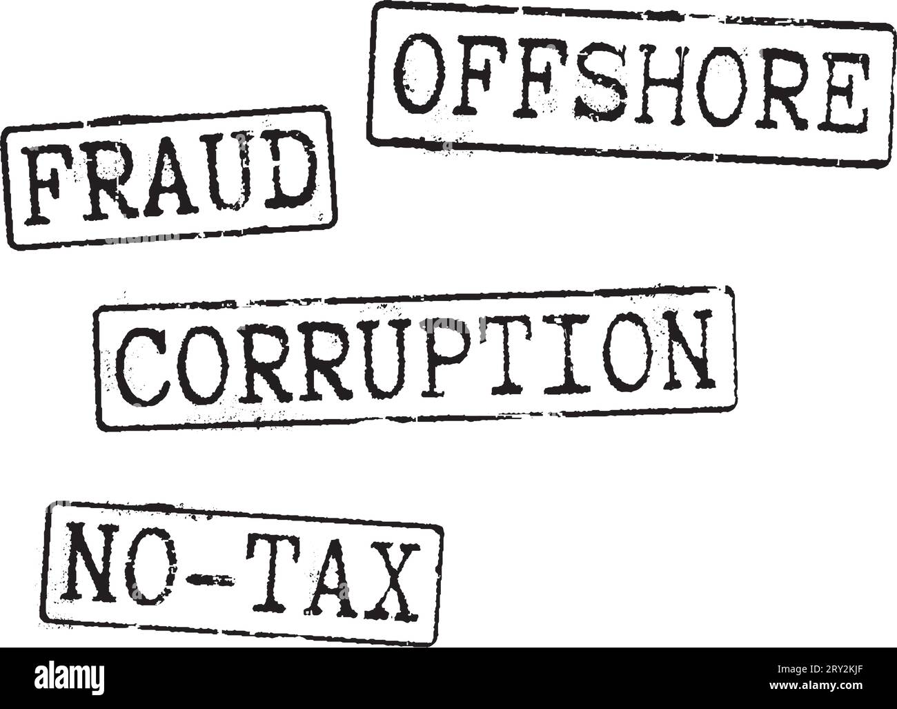 Grunge stamps ''Offshore'', ''Fraud'', ''Corruption'', ''No-Tax'' which are related to leaked ''Paradise papers'' - complex global tax avoidance, secr Stock Vector