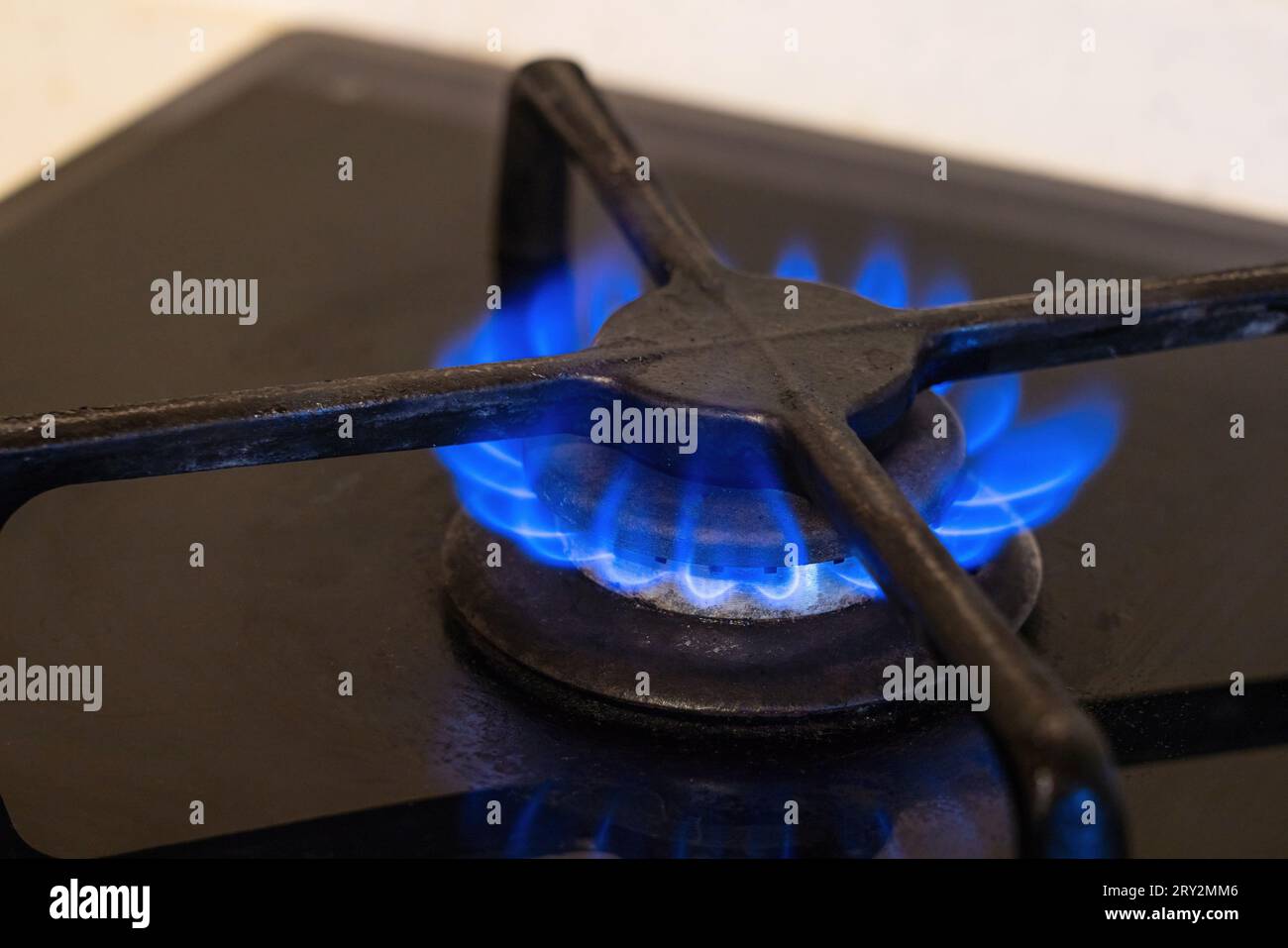 Gas cooker with burning flames of propane gas.Gas crisis and high price