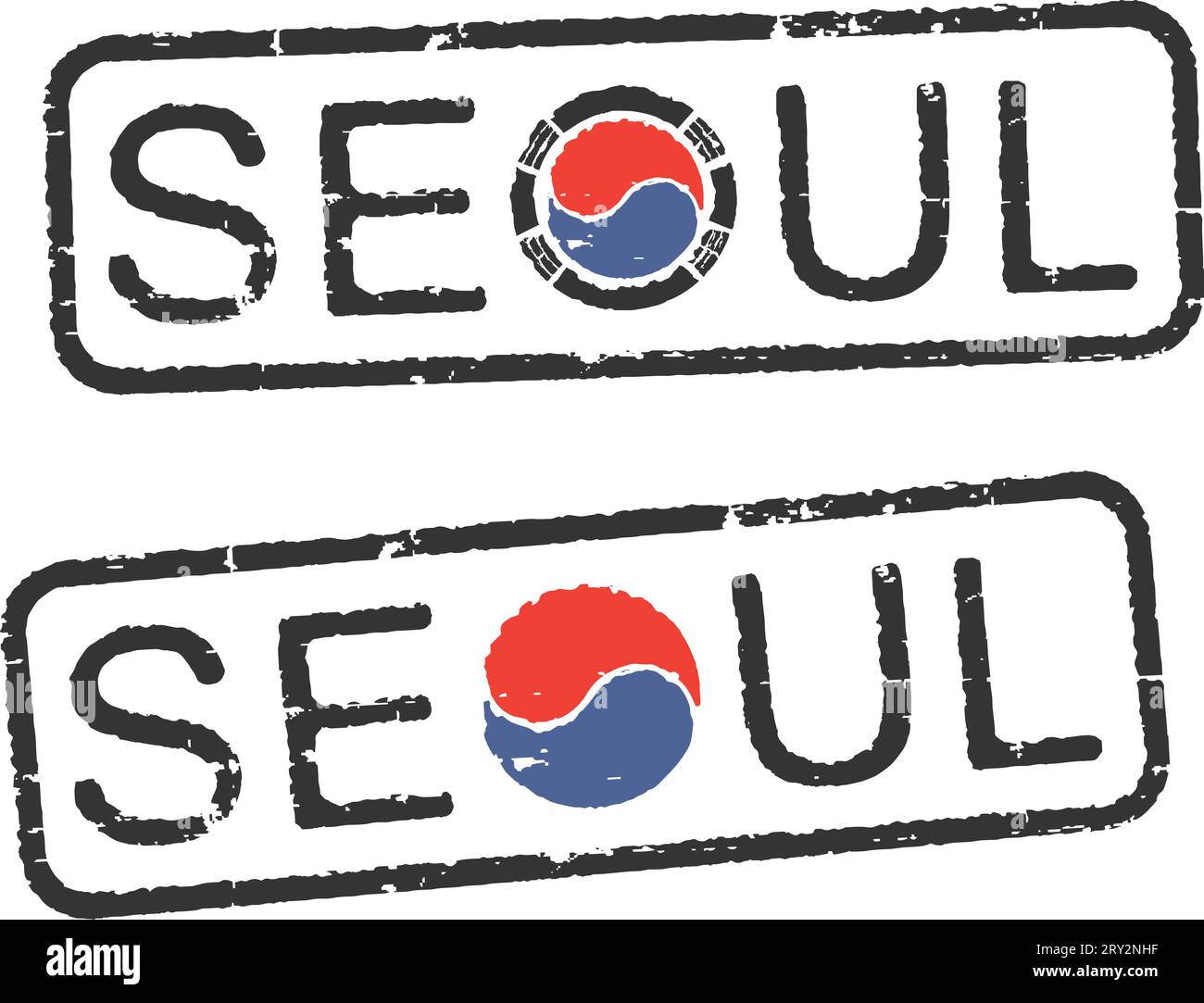 Postal grunge stamps 'Seoul'capital city of South Korea. Yin Yang