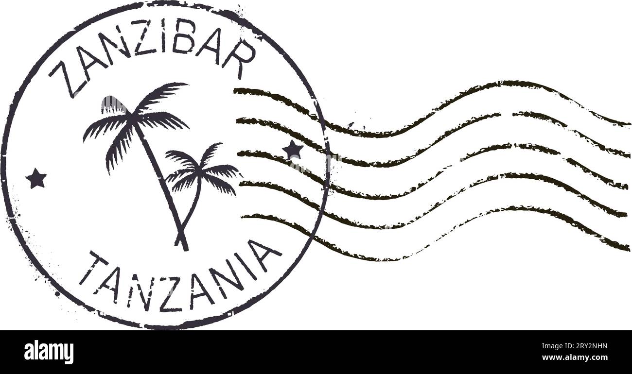 Postal grunge stamp 'Zanzibar-Tanzania'. Stock Vector