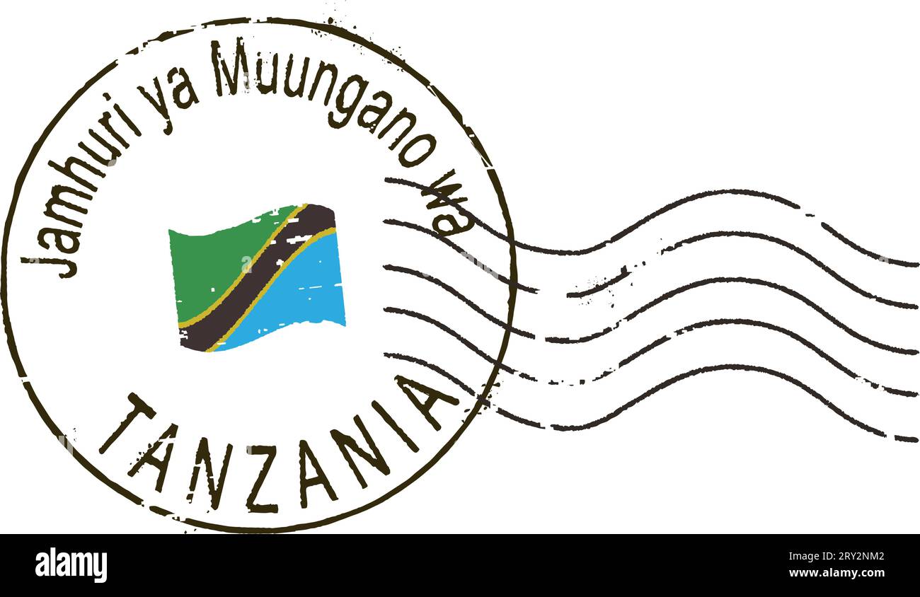 Postal grunge stamp 'United Republic of Tanzania''. Inscription in Swahili. Stock Vector