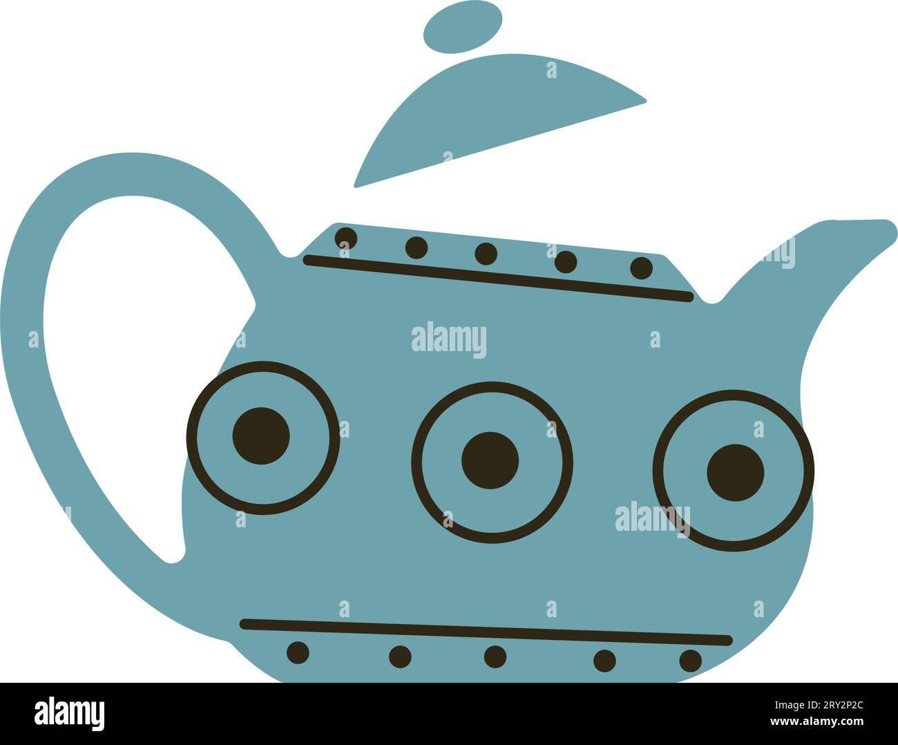 Ceramic teapot with handle and lid, ornament decor Stock Vector Image