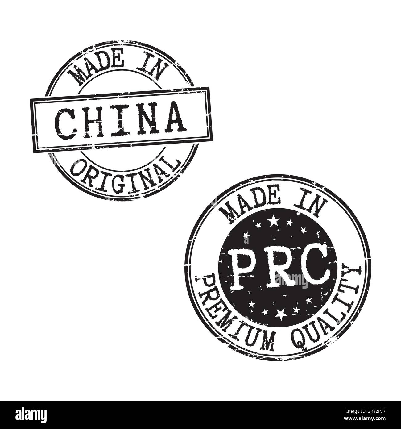 Two grunge stamps MADE IN (People's Republic of) CHINA Stock Vector