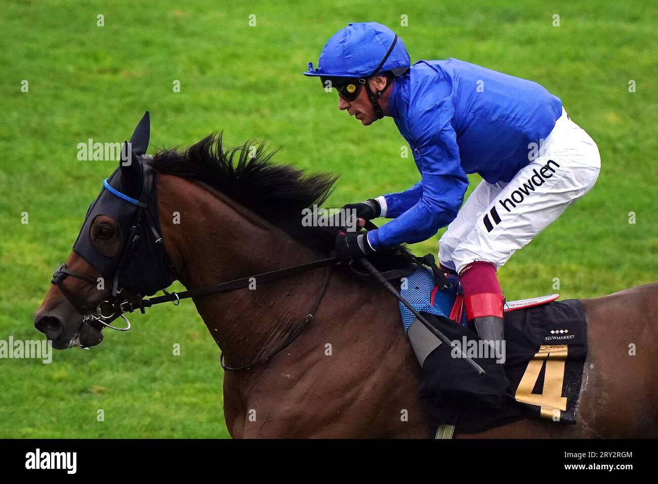 Trawlerman ridden by jockey Frankie Dettori ahead of the Jockey Club Rose Bowl Stakes during day one of the Cambridgeshire Meeting at Newmarket Racecourse. Picture date: Thursday September 28, 2023. Stock Photo