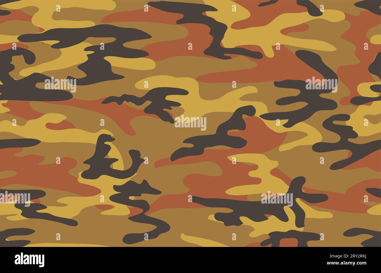Vector camouflage seamless background. Autumn color scheme. Copper brown, brick red, ocher yellow and black. Stock Vector