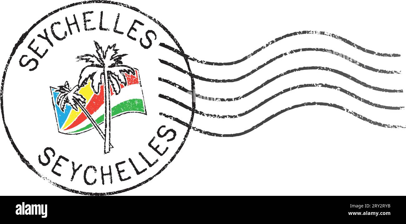 Postal grunge stamp ''Seychelles''. White background Stock Vector Image