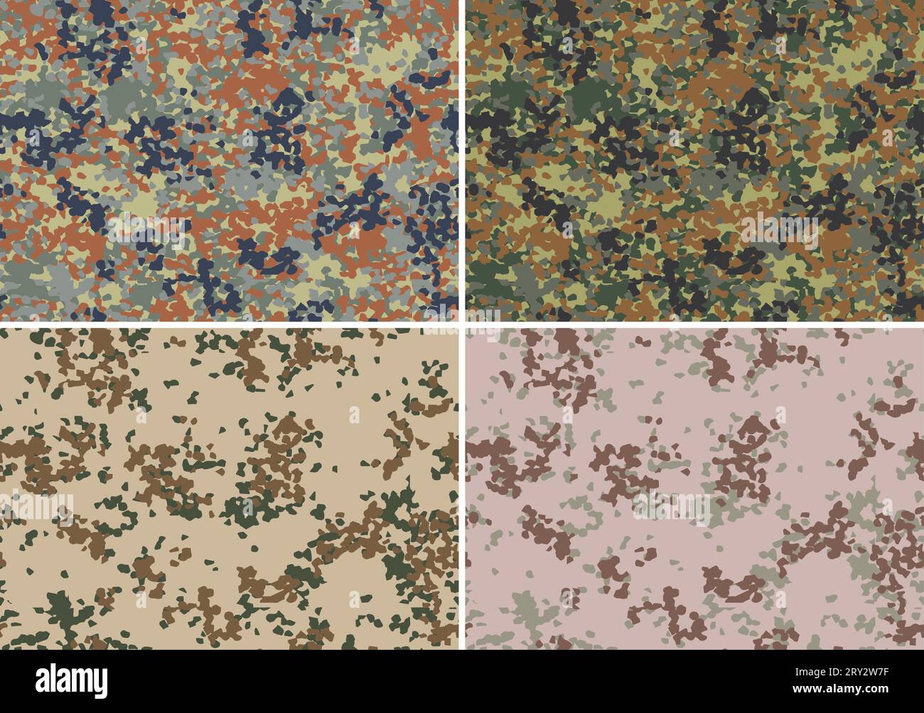 Set of german flecktarn camouflage seamless patterns.Woodland and desert style Stock Vector