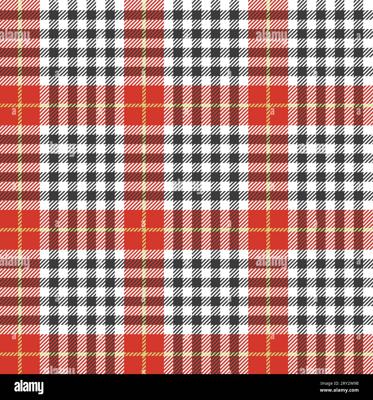 Plaid (tartan) seamless pattern. Red, black, yellow and white color. Scottish, lumberjack and hipster fashion style. Stock Vector