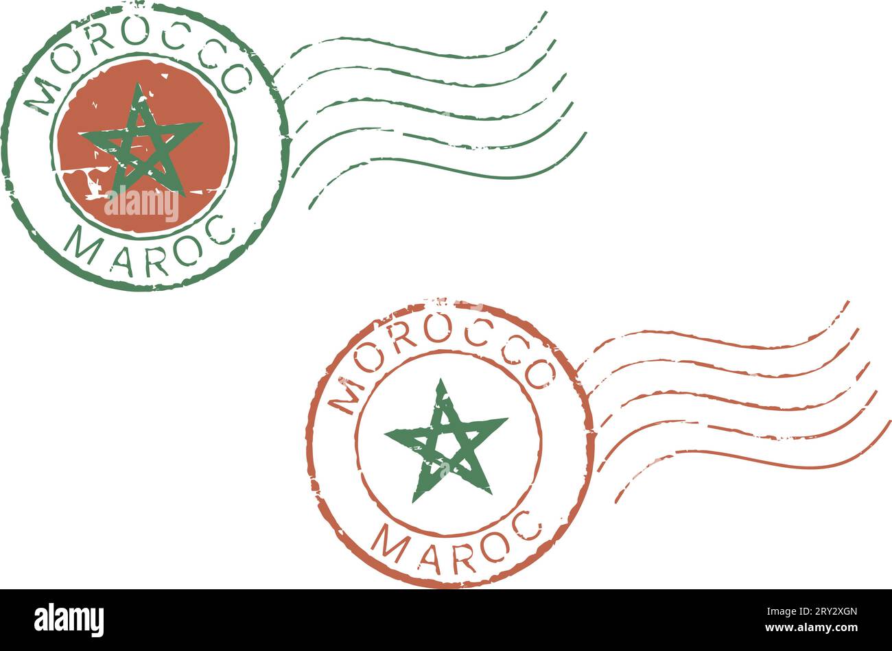 Postal grunge stamps 'Morocco'. English and french inscription Stock Vector