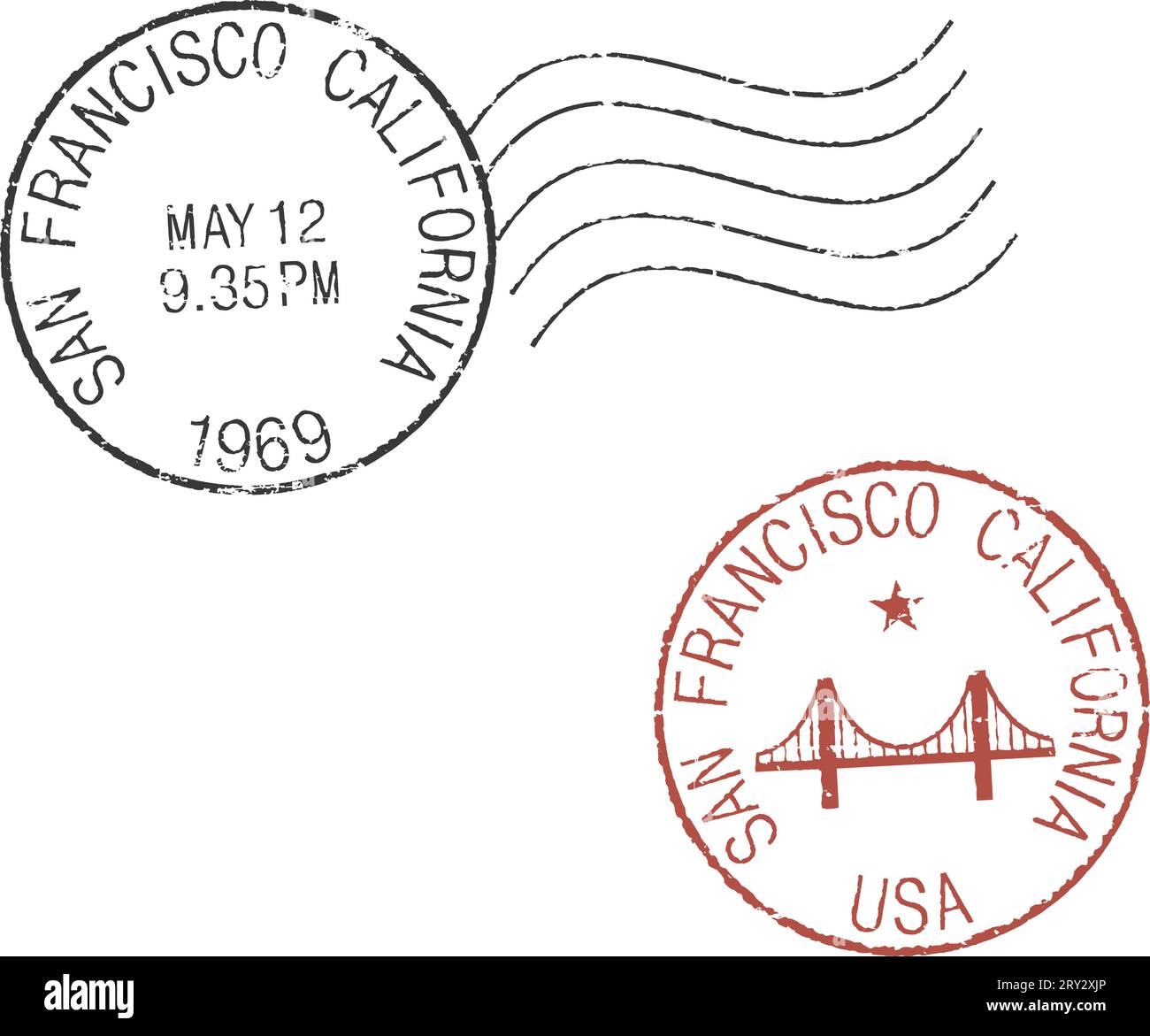 Two postal grunge stamps 'San Francisco' Stock Vector
