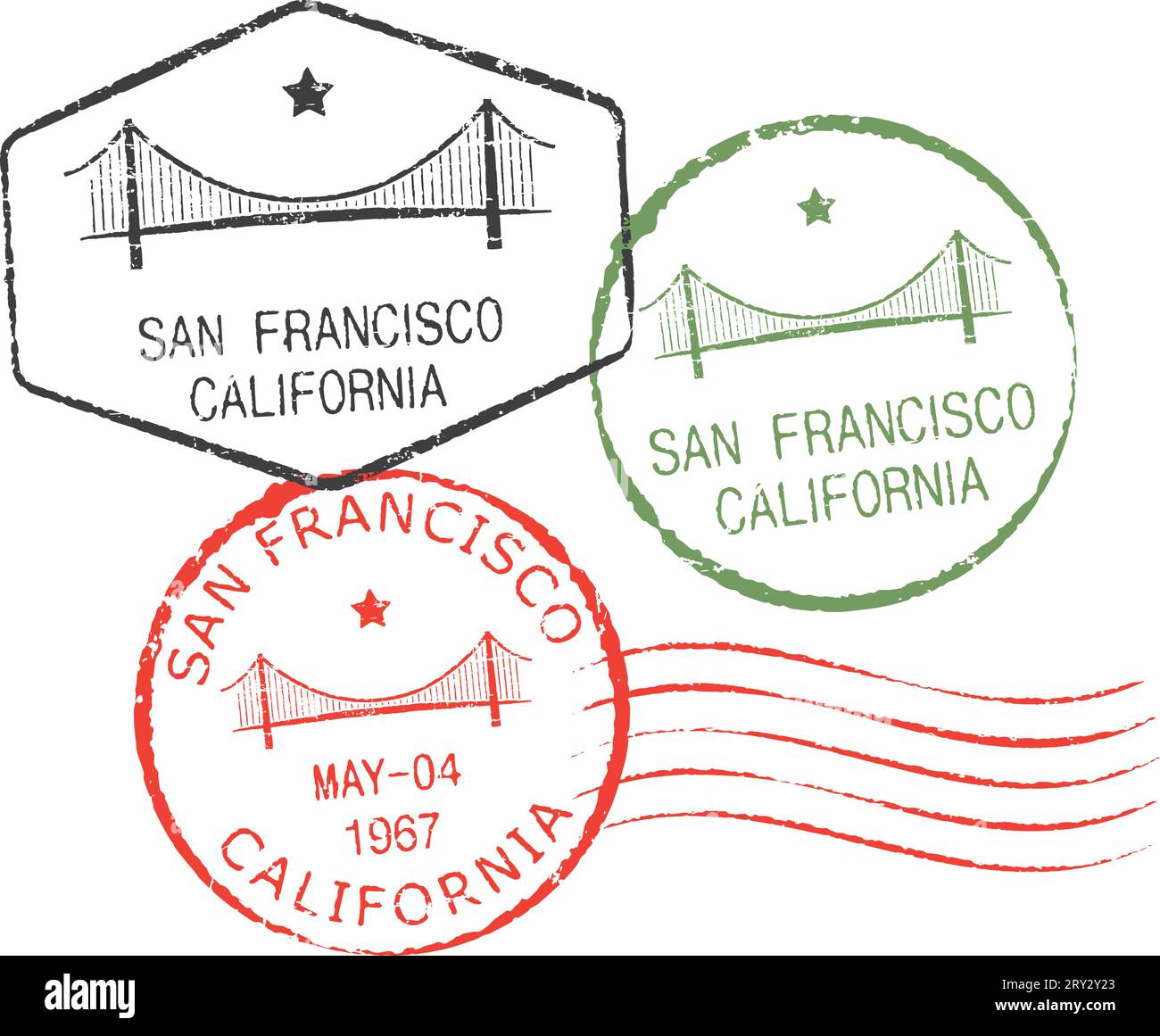 Three postal stamps 'San Francisco-California' Stock Vector
