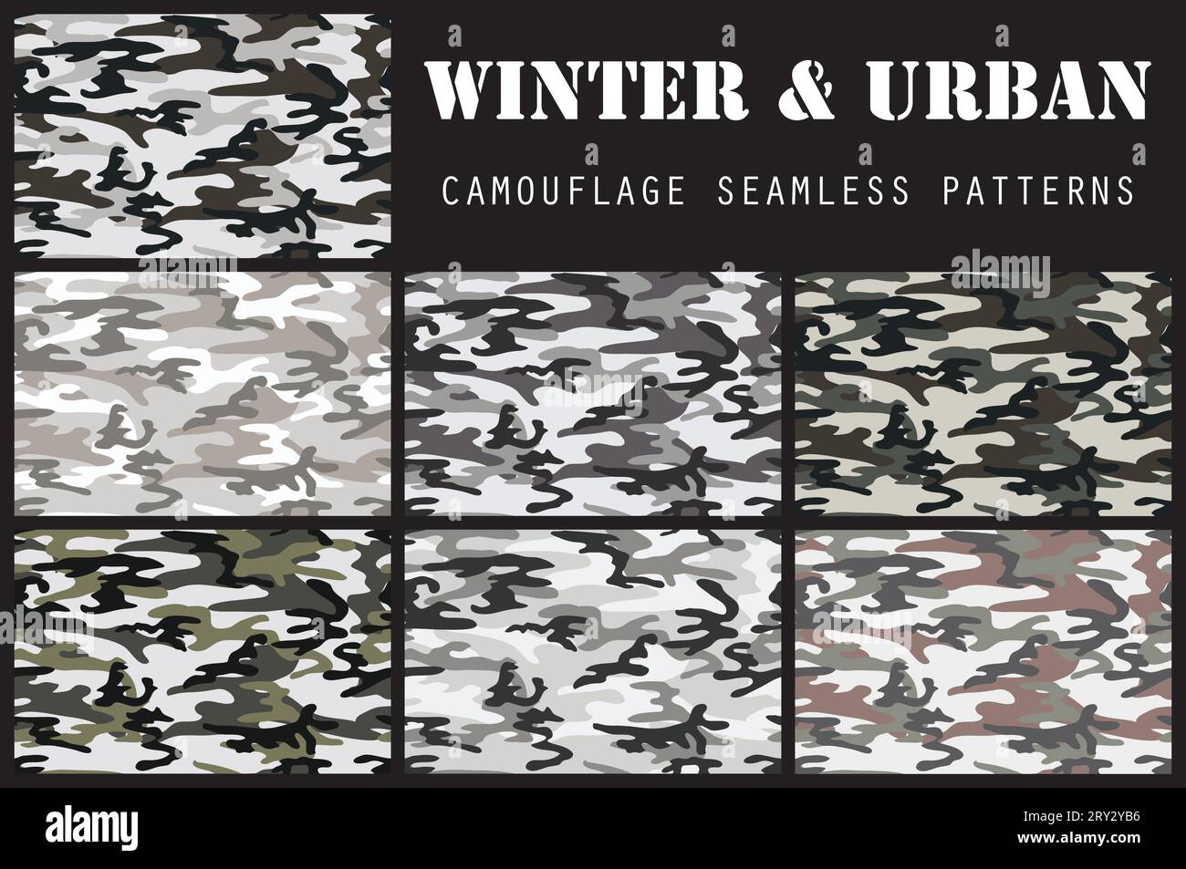 Camouflage seamless patterns. Winter and urban style. Four color scheme ...