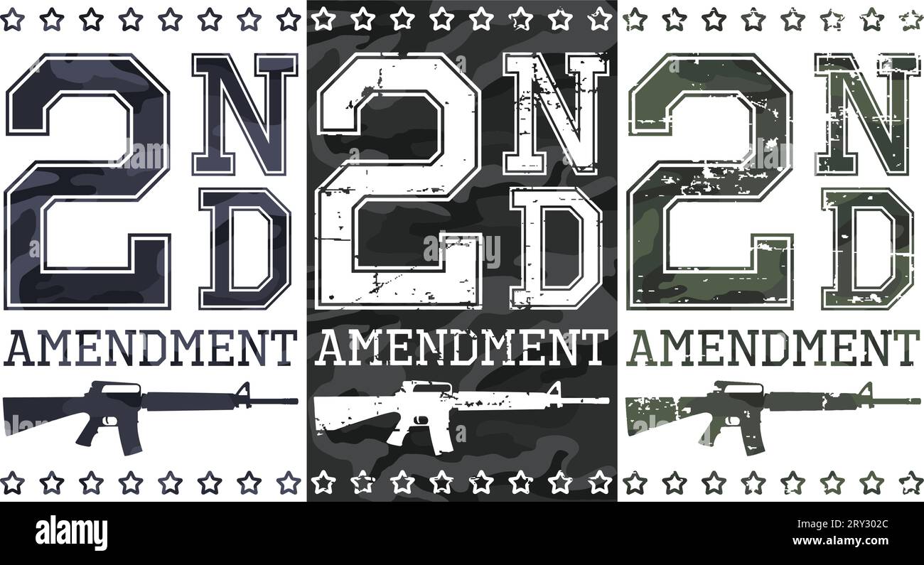 Second amendment (US constitution) artworks for t-shirt, posters... Camouflage and grunge textures. Stock Vector