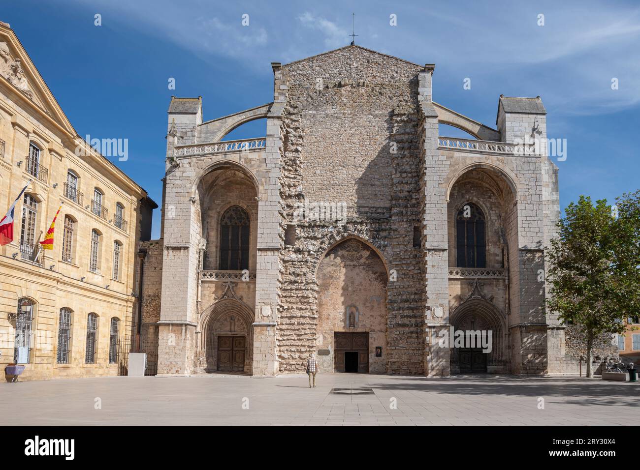 Saint Maximin La Sainte Baume, France, Sept 28th, 2023. Man walking to