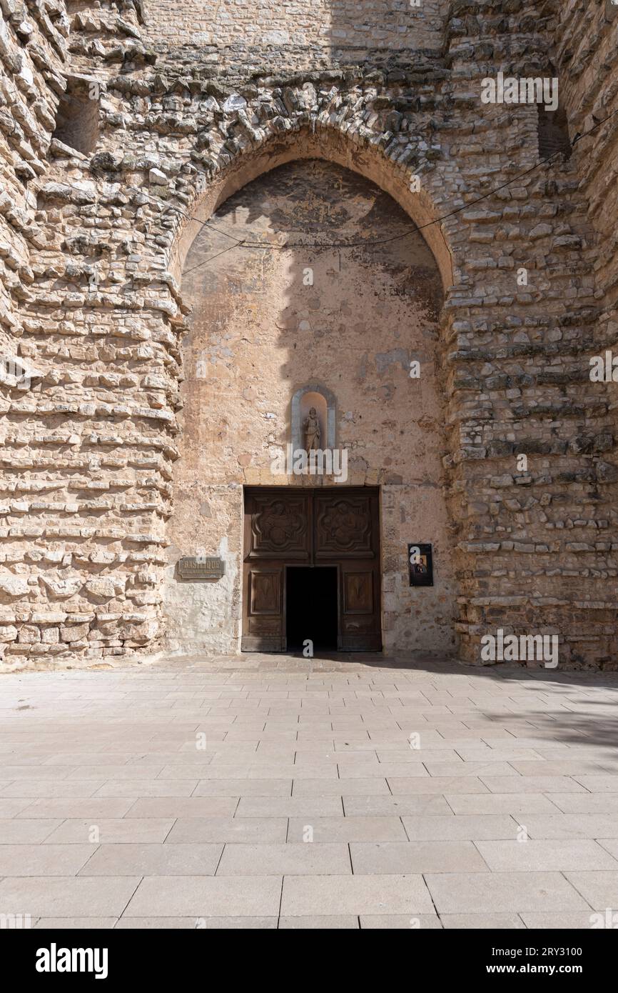 Vertical view of Mary Magdalene Basilica entrance, Saint Maximin La Sainte Baume, France Stock Photo