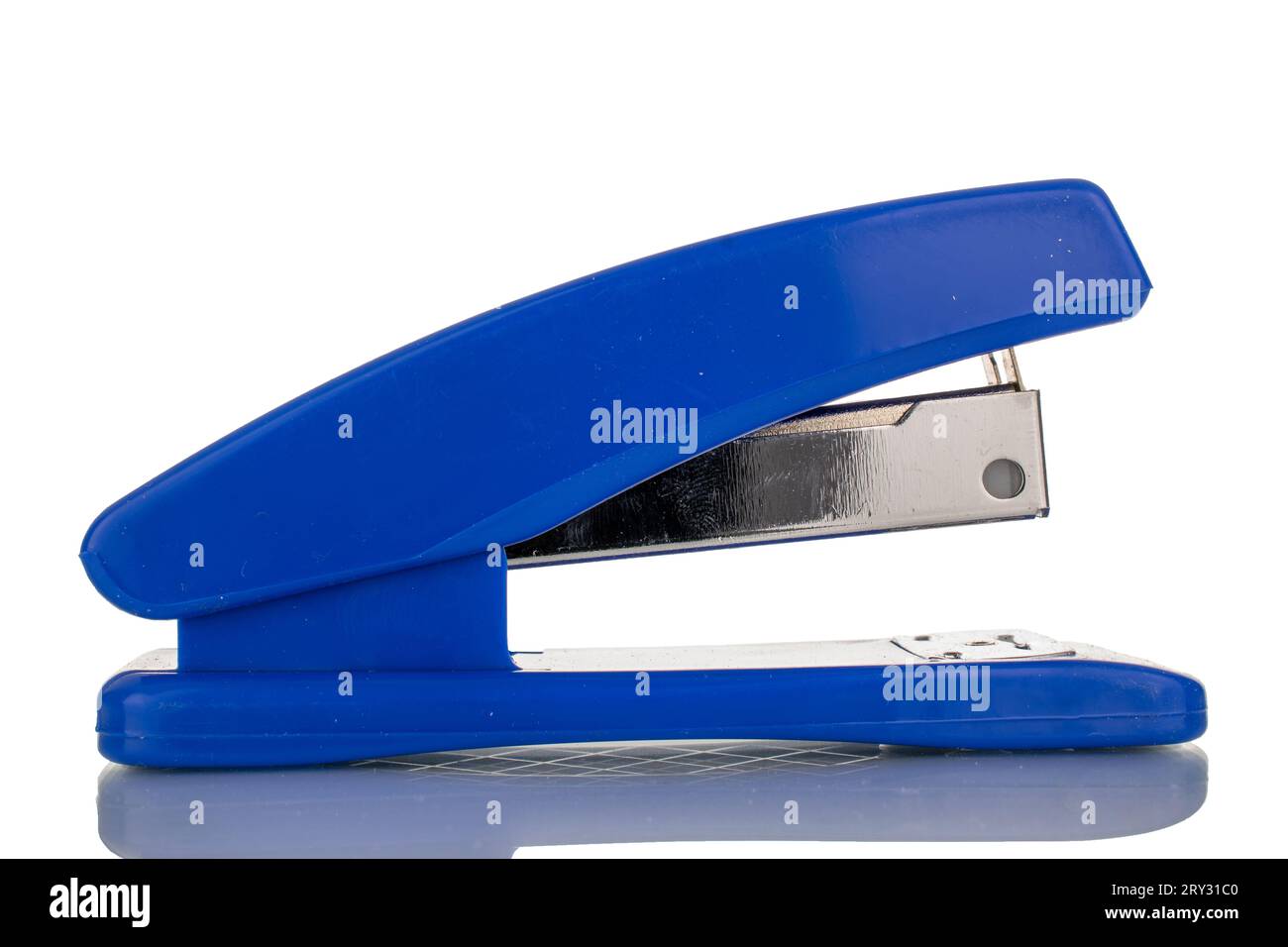 One office stapler, macro, isolated on white background. Stock Photo