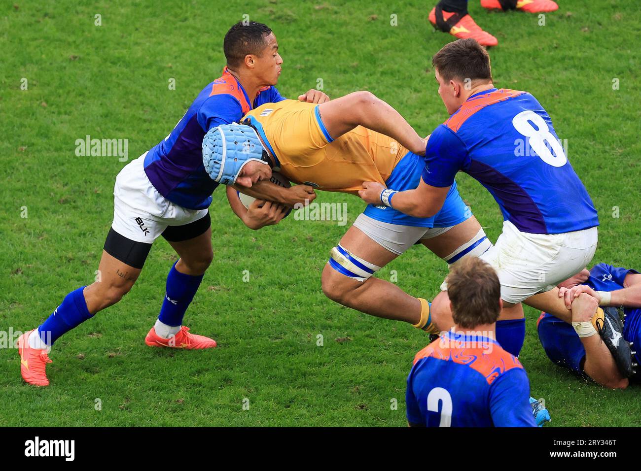 Uruguay's Carlos Deus evades Namibia's Damian Stevens during the Rugby  World Cup Pool A match between Uruguay and Namibia at the OL Stadium in  Lyon, France, Wednesday, Sept. 27, 2023. (AP Photo/Laurent