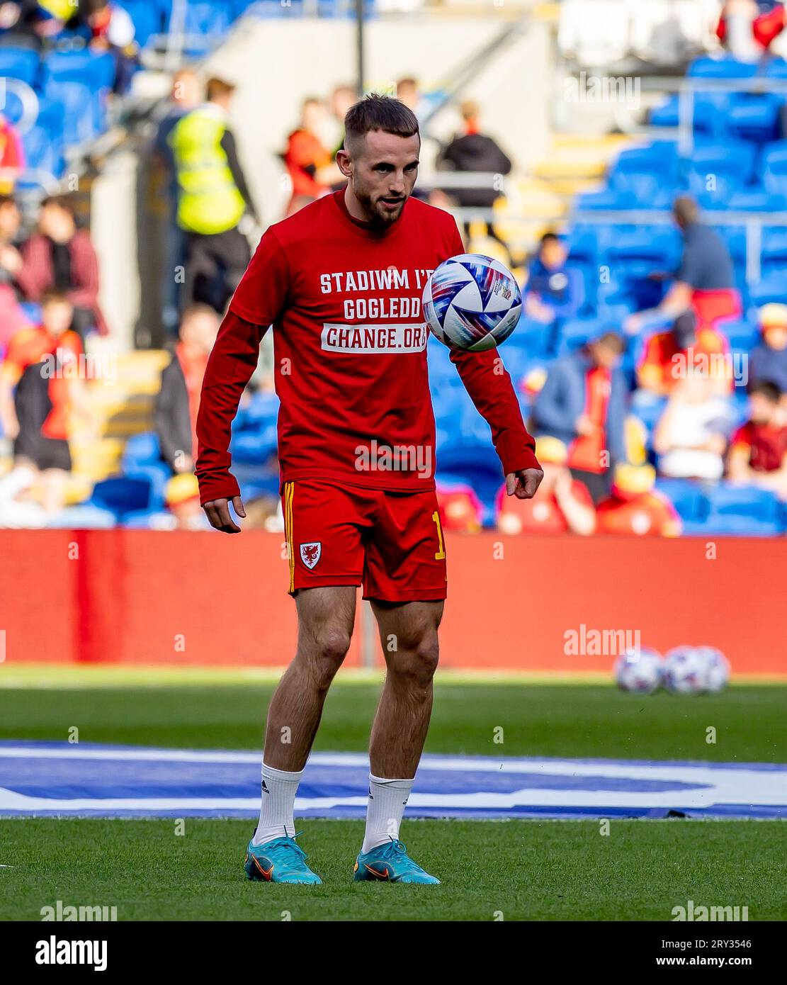 Cardiff, Wales  - 11 June 2022: Wales Rhys Norrington-Davies prior to the UEFA Nations League fixture between Wales and Belgium at the Cardiff City S Stock Photo