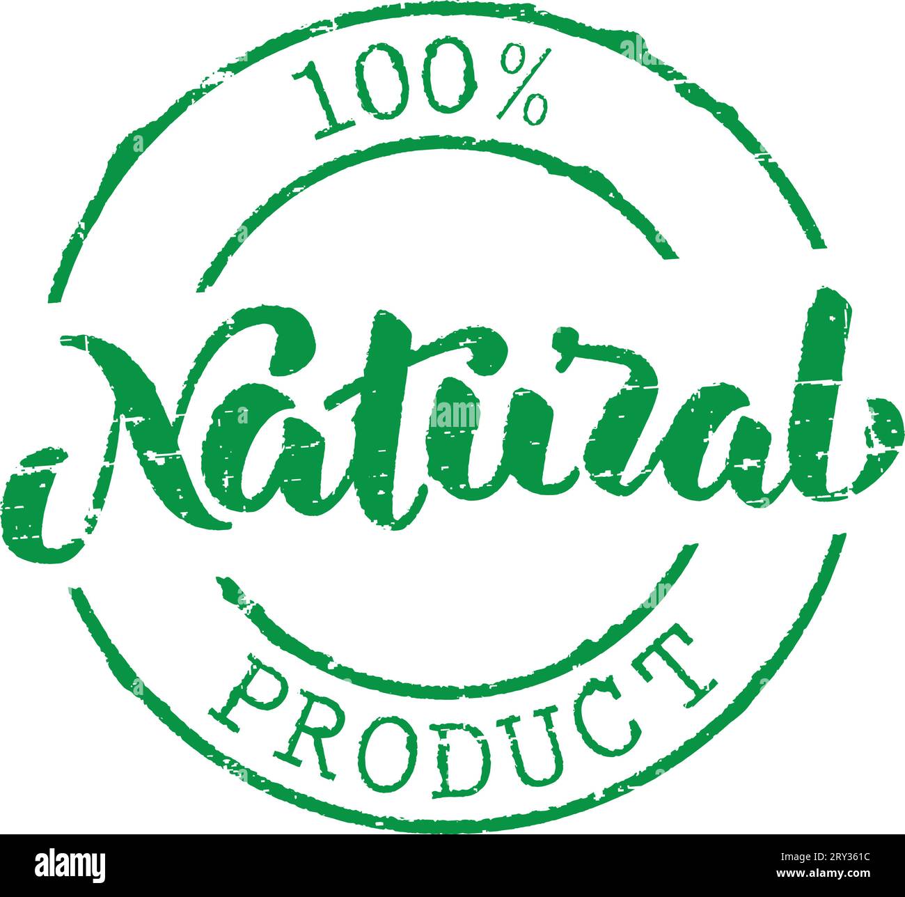 Green grunge stamp ''100 % NATURAL PRODUCT''. Hand lettering