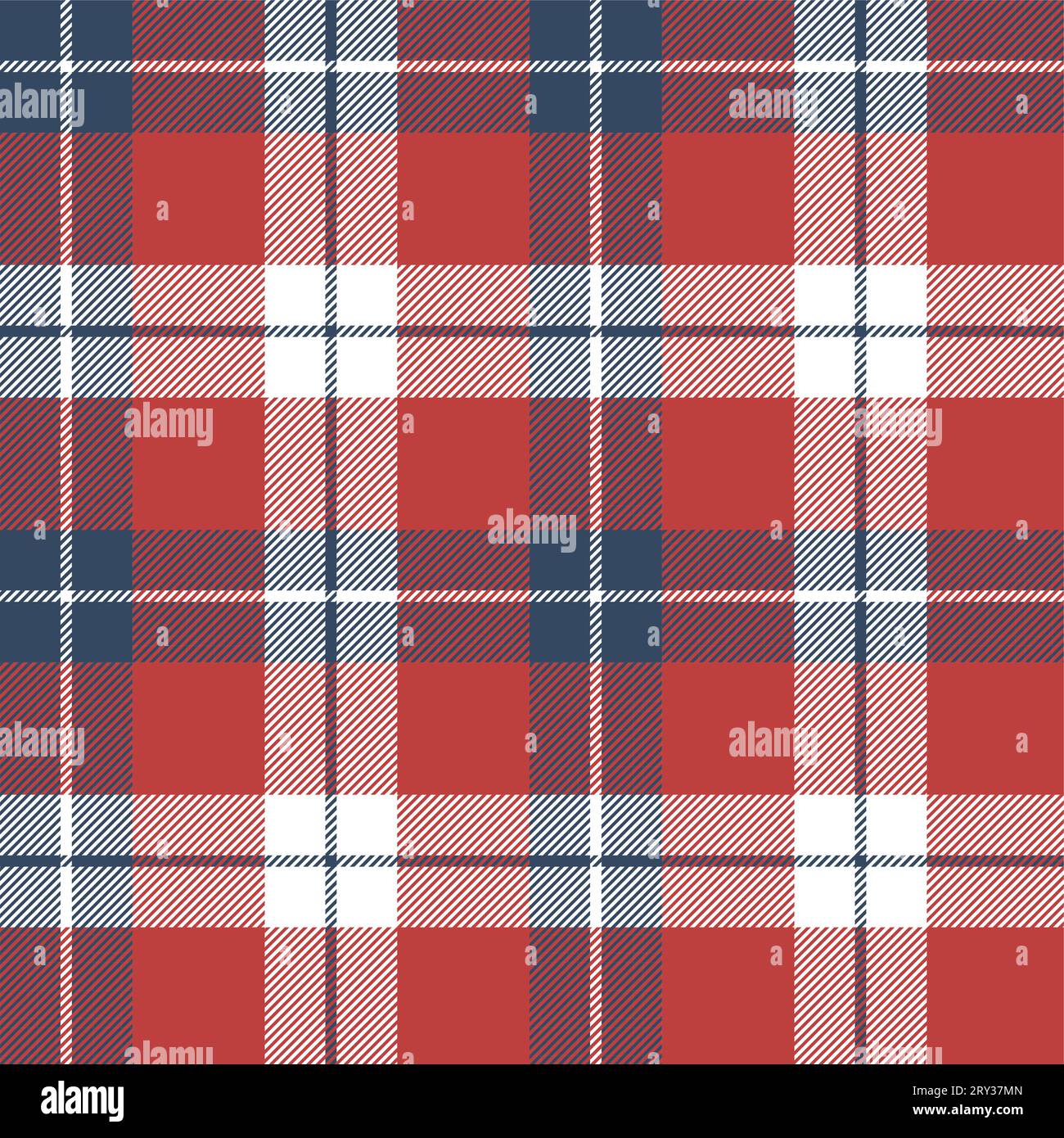 Plaid (tartan) seamless pattern. Red, blue, and white color. Stock Vector