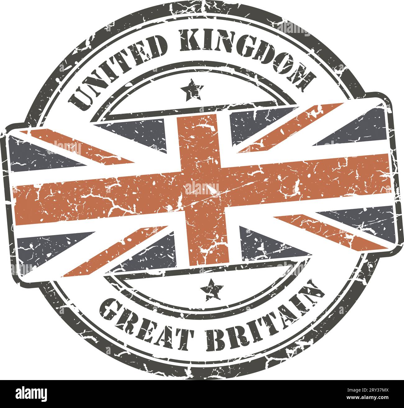 Grunge circular stamp with British flag. White background Stock Vector