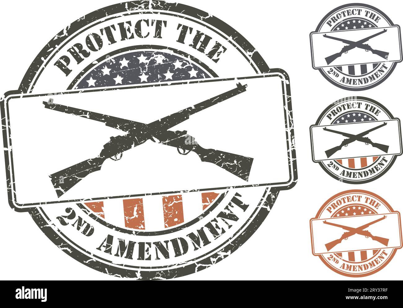 Patriotic grunge stamp; crossed rifles. Protect the Second amendment U.S. constitution Stock Vector