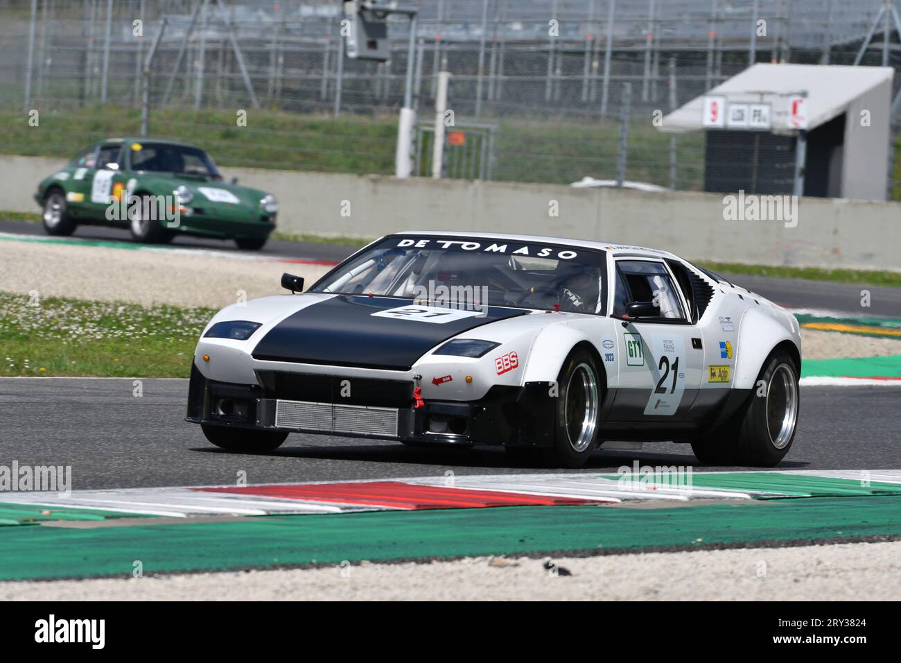 Scarperia, 2 April 2023: De Tomaso Pantera Gr. IV of year 1975 in action during Mugello Classic 2023 at Mugello Circuit in Italy. Stock Photo