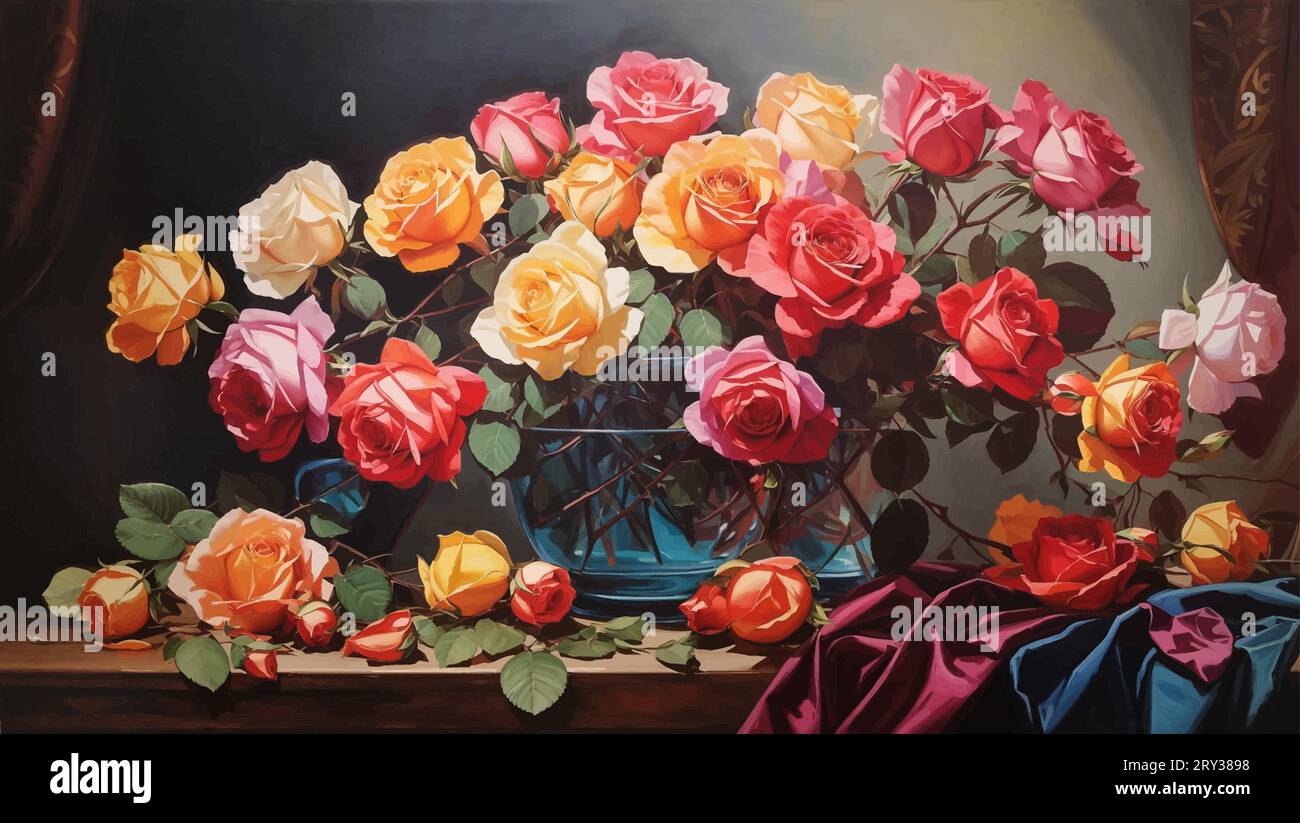 An Artistic Masterpiece Titled Still Life With Blooms Depicts The
