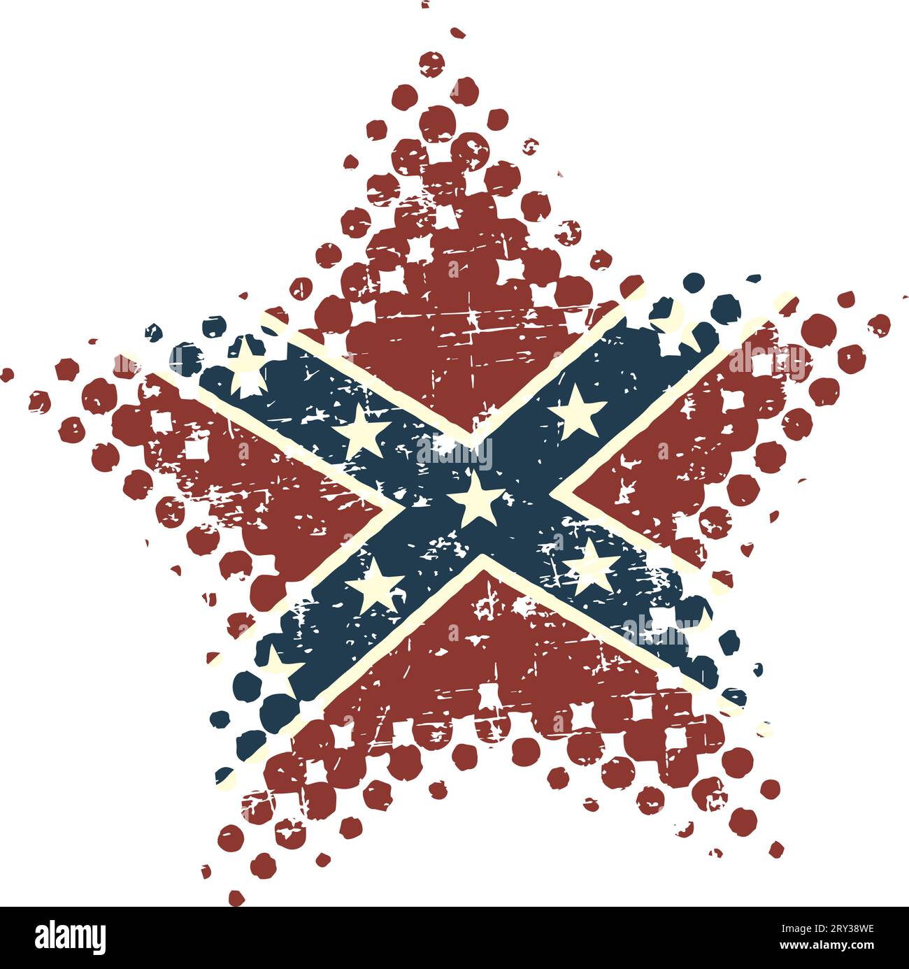 Confederate star with grunge and halftone effects Stock Vector