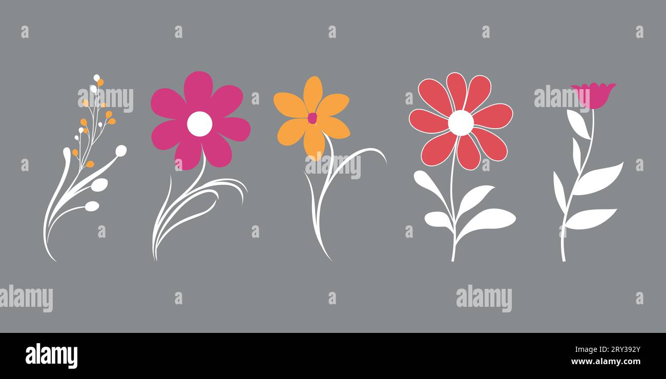 Simple vector art of flower icons Collection Stock Vector