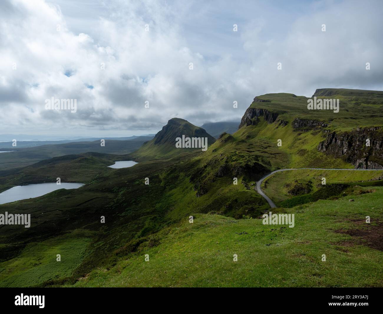 The Quiraing, Isle of Skye, Scotland, Landslide where Paleogene lava has slipped down on faults in the weaker Jurassic sediments beneath. Stock Photo
