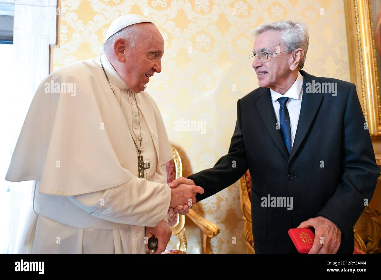 Rome, Italy. 28th Sep, 2023. Italy, Rome, Vatican, 2023/9/28.Pope Francis during the private audience with Mr Caetano Veloso at the Vatican Photograph by Vatican Media i/Catholic Press Photo Credit: Independent Photo Agency/Alamy Live News Stock Photo