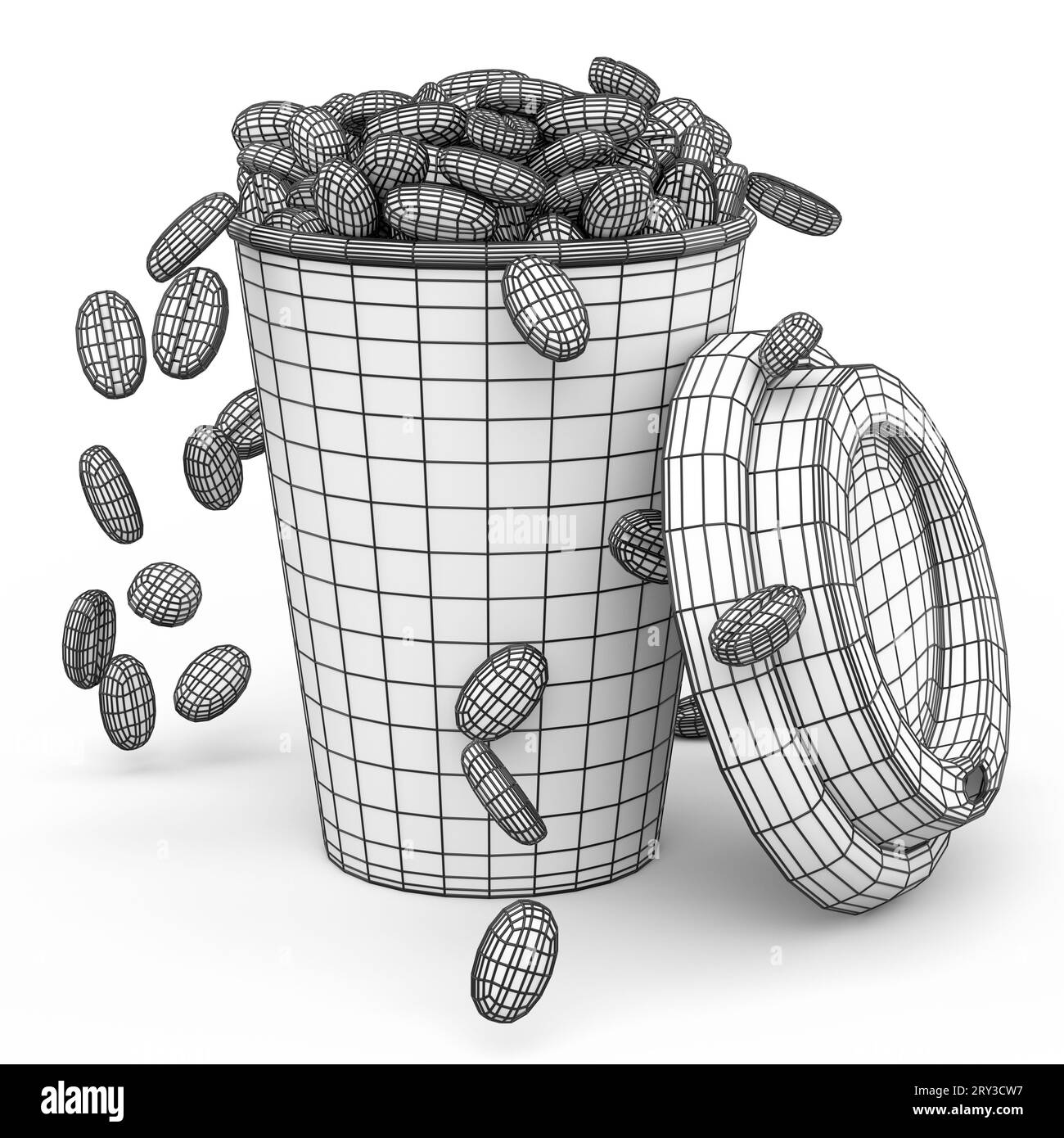 Paper coffee cup with cover, sugar, coffee bean and stick for ...