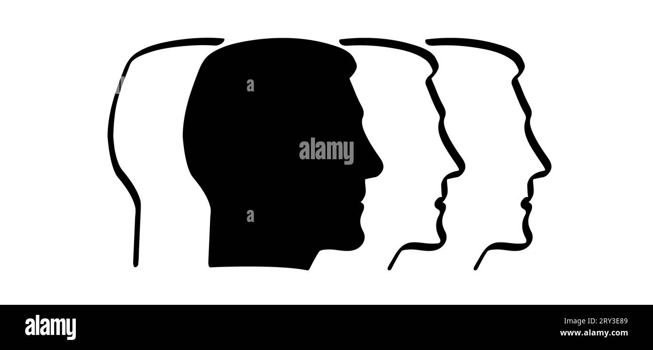 Cartoon face profile line pattern, two owerlap outline silhouette heads. Relationships, interpersonal communication, therapy abstract. People face ico Stock Photo