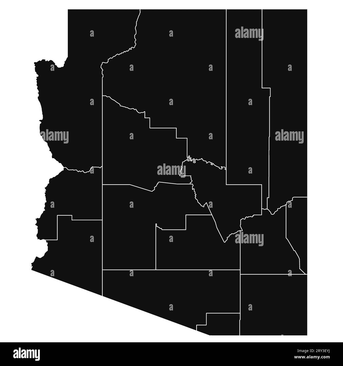 High detailed illustration map Arizona State Map with counties Stock