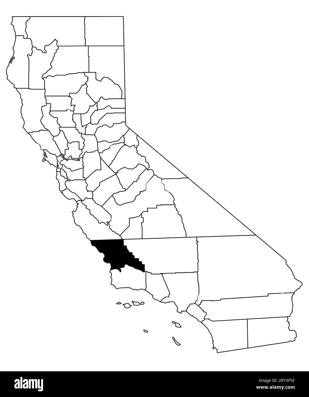 Map of San Luis Obispo County in California state on white background. single County map highlighted by black colour on California map. UNITED STATES, Stock Photo